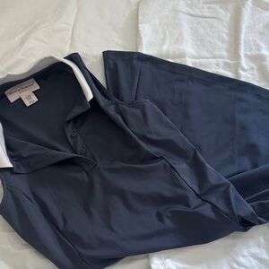 Navy Sleeveless golf Dress with White Collar